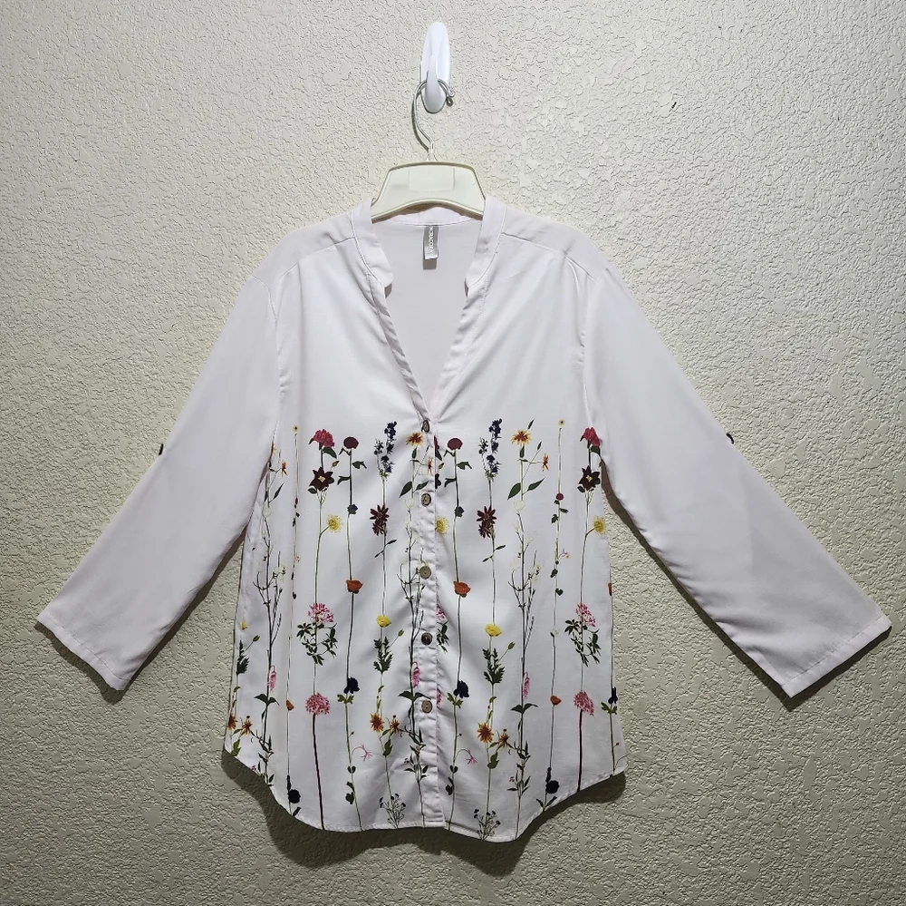 Noracora White 3/4 Sleeve Embellished Button Down Shirt (Unbranded) - Picture 9 of 10